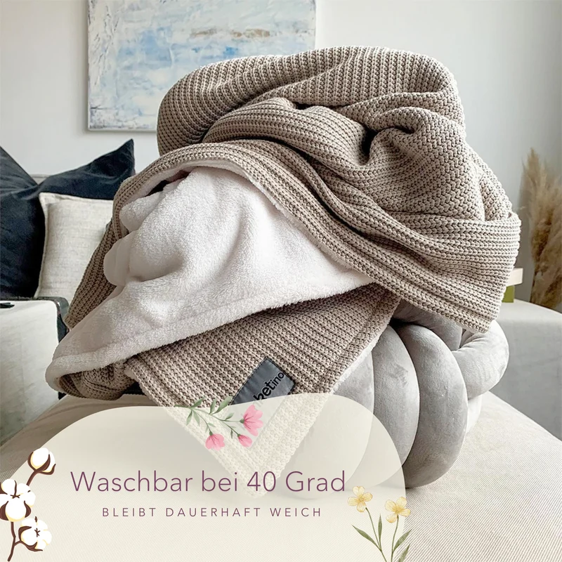 Kuscheldecke mit Baumwollstrick · Champagner