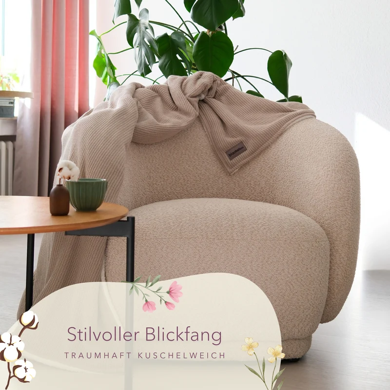 Kuscheldecke mit Baumwollstrick · Champagner