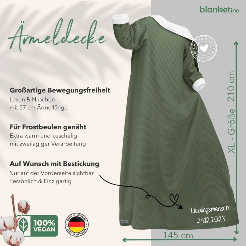 Kuscheldecke mit Ärmeln · Vollkommen · Waldgrün · Sandweiß