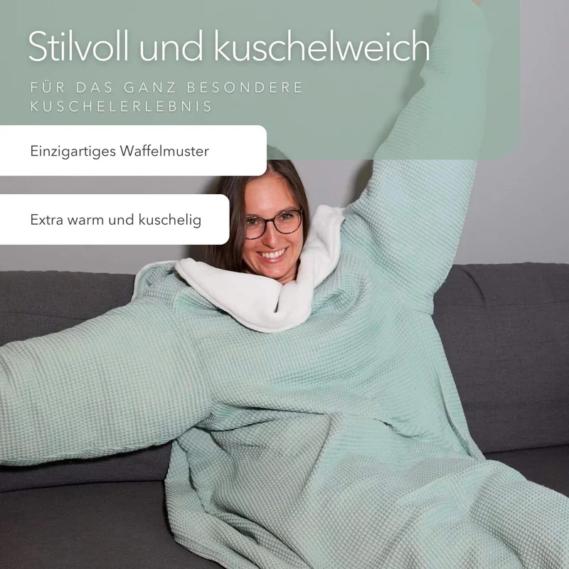 Kuscheldecke mit Ärmeln · Vollkommen · Mint · Sandweiß