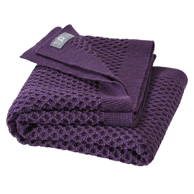 DISANA Woll-Waben-Strickdecke Aubergine