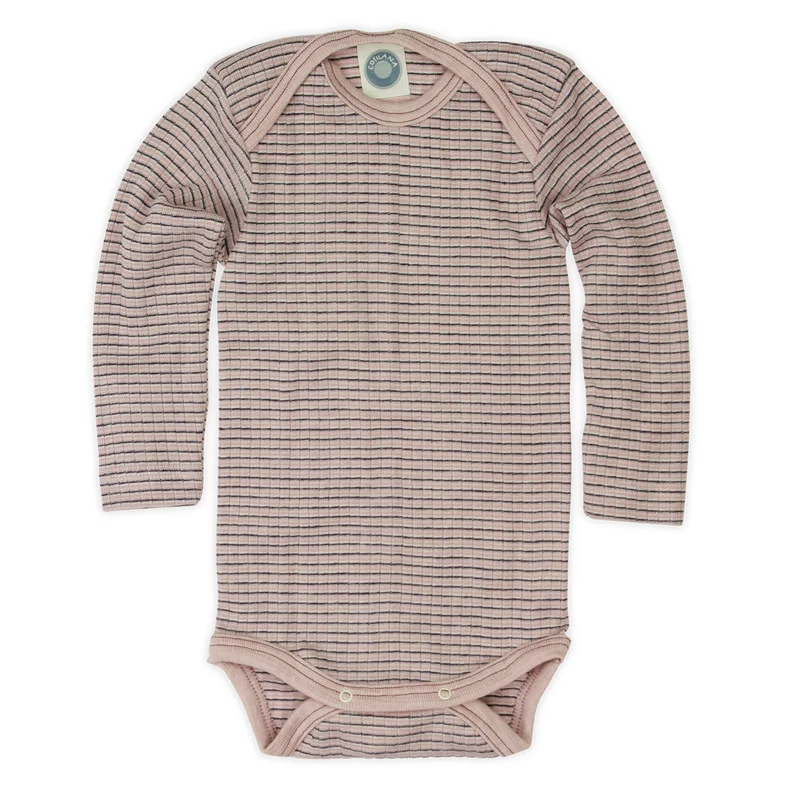 Cosilana Baby-Body Langarm Gr. 86/92 Wolle/Seide/Baumwolle – Rosa-Pflaume-Natur