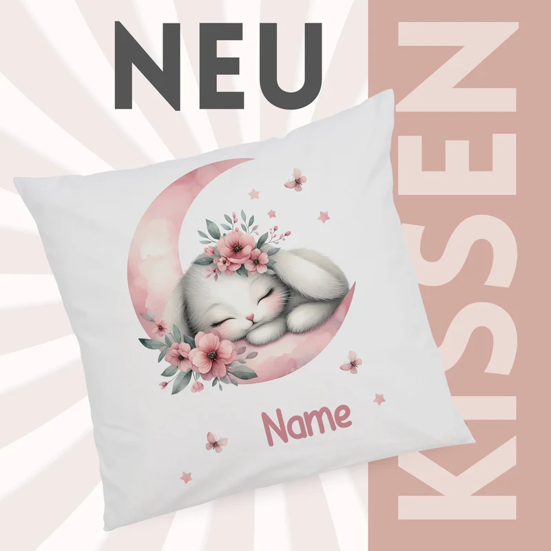 Kissen mit schlafendem Kaninchen - Für süße Träume