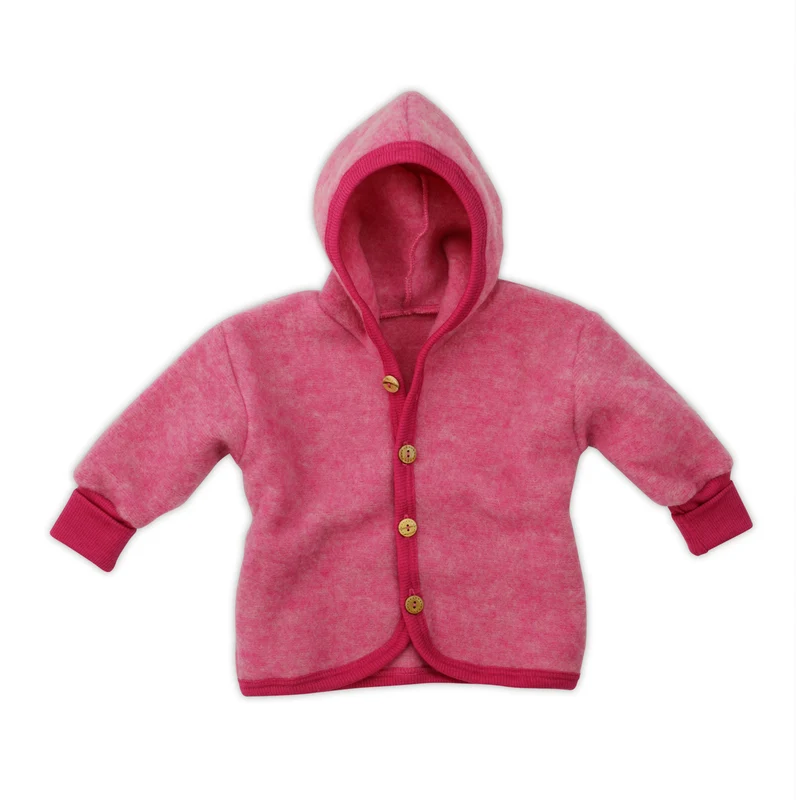 50/56 Baby Wollfleece‑Jacke Schurwolle Pink‑Pep Cosilana – mit Kapuze & Holzknöpfen
