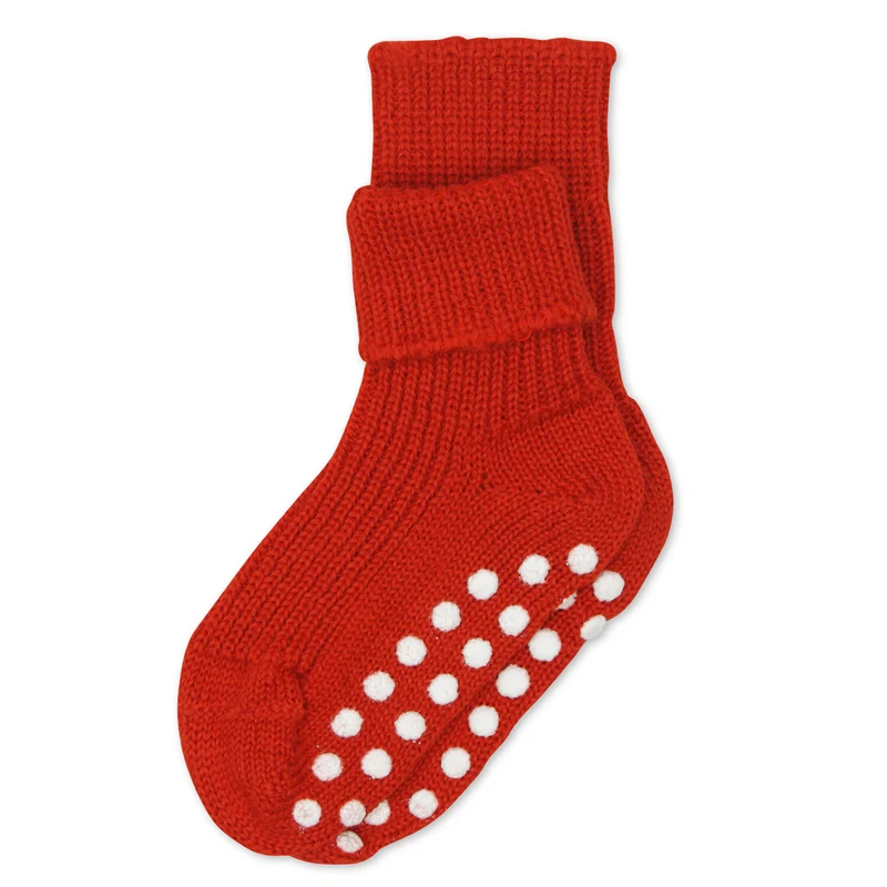 33/34 Kinder Stopper Socke Bio‑Schurwolle Rot Hirsch Natur