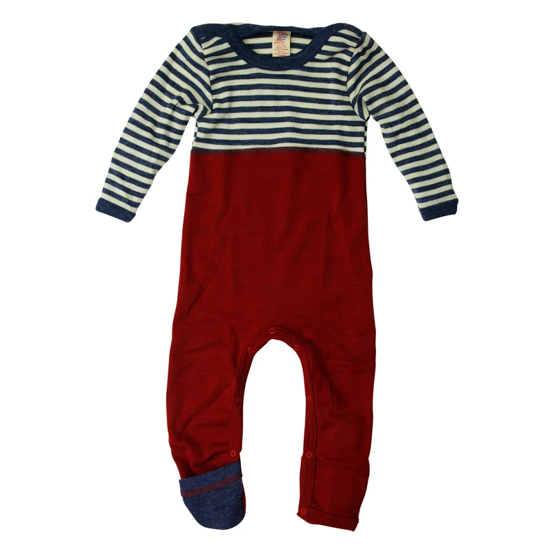 86/92 Baby Schlafoverall 100% Merino Wolle Blau Melange Engel