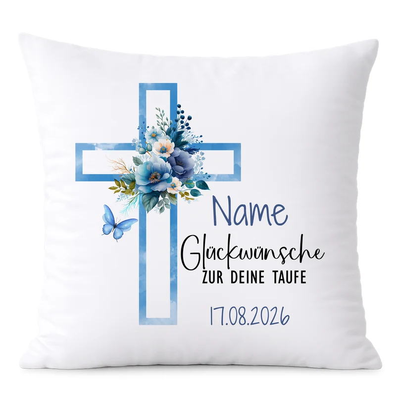 Kissen mit Kreuz - Glückwünsche zur Taufe