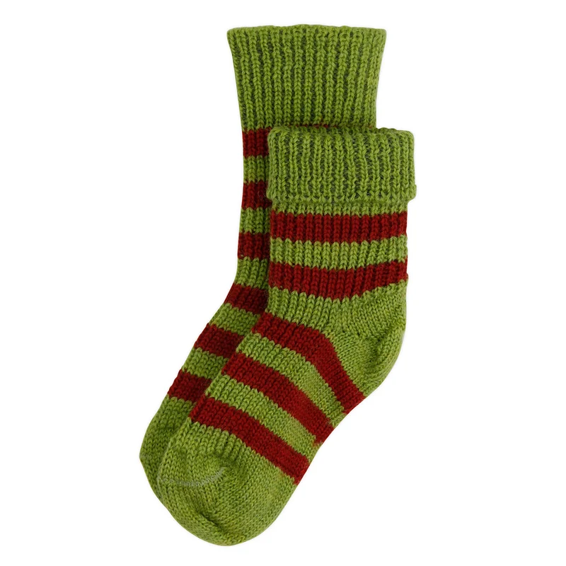 Kinder Stopper Socken maigrün/dunkelrot geringelt von Hirsch Natur
