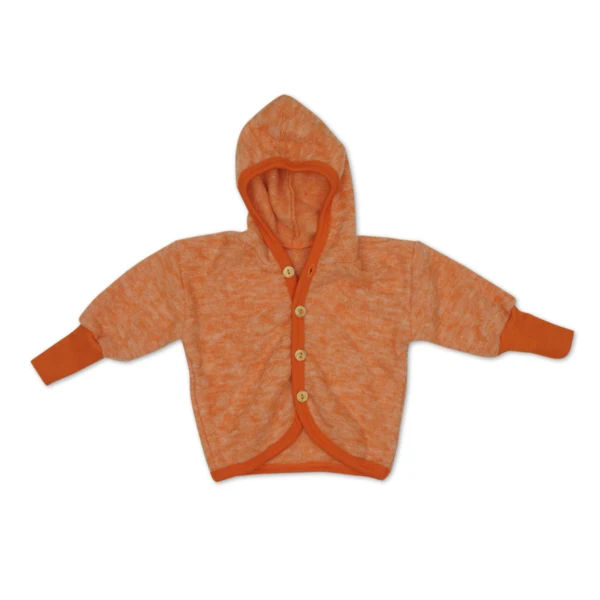 Baby Wollfleece‑Jäckchen Schurwolle Safran‑Orange Melange Cosilana – mit Kapuze