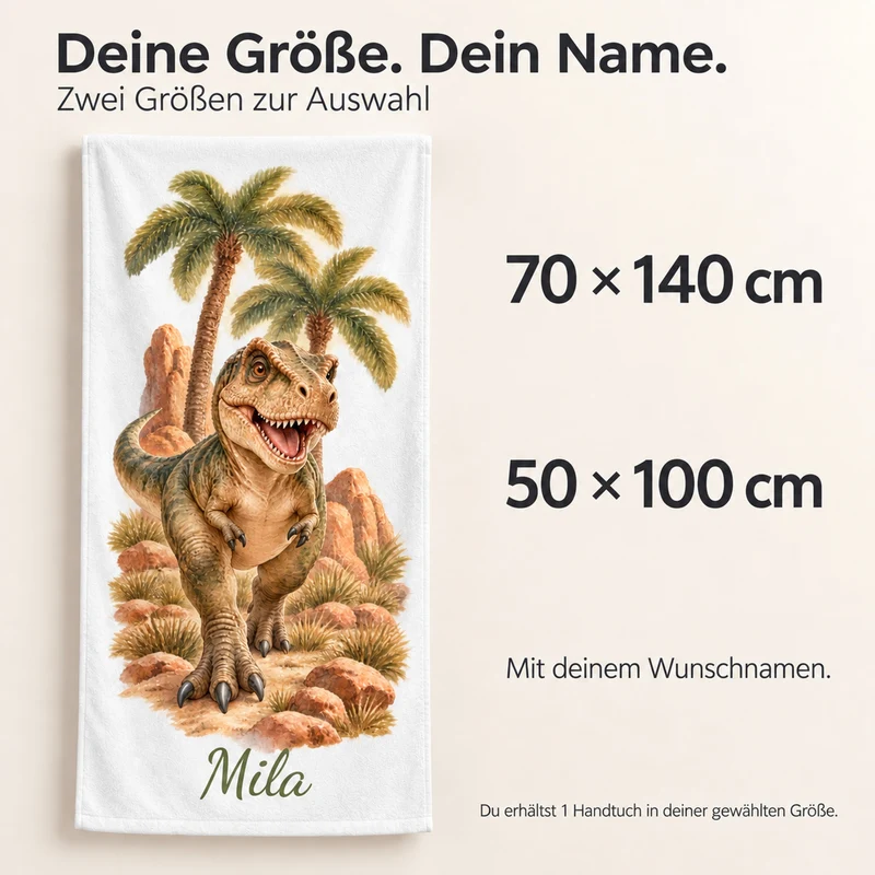 Handtuch Dinosaurier T-Rex in der Savanne mit Namen