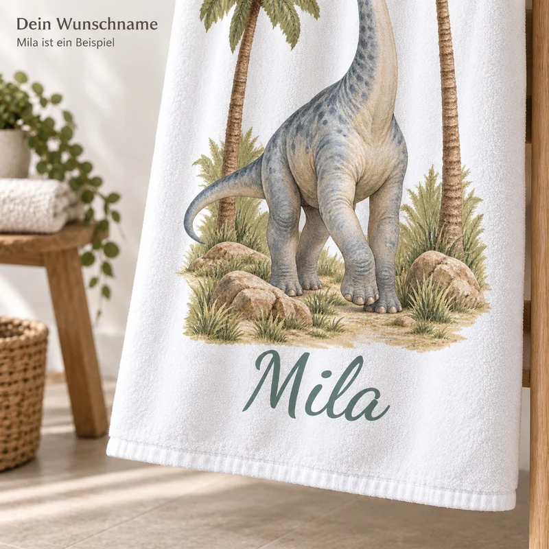 Handtuch Dinosaurier Langhals in der Savanne mit Namen