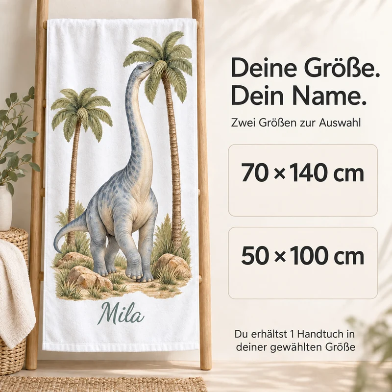 Handtuch Dinosaurier Langhals in der Savanne mit Namen