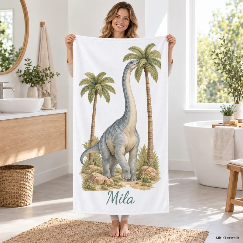 Handtuch Dinosaurier Langhals in der Savanne mit Namen