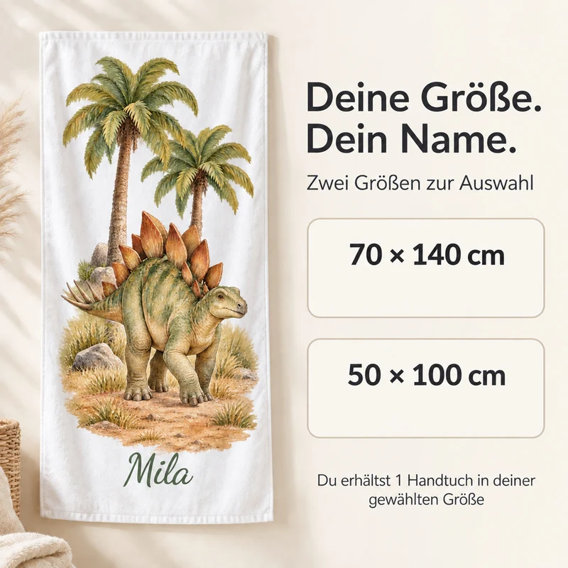 Handtuch Dinosaurier Stegosaurus in der Savanne mit Namen