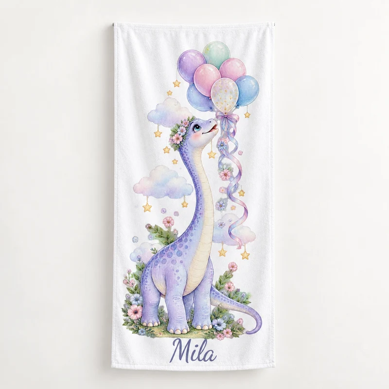 Handtuch Dinosaurier Langhals mit Ballons mit Namen