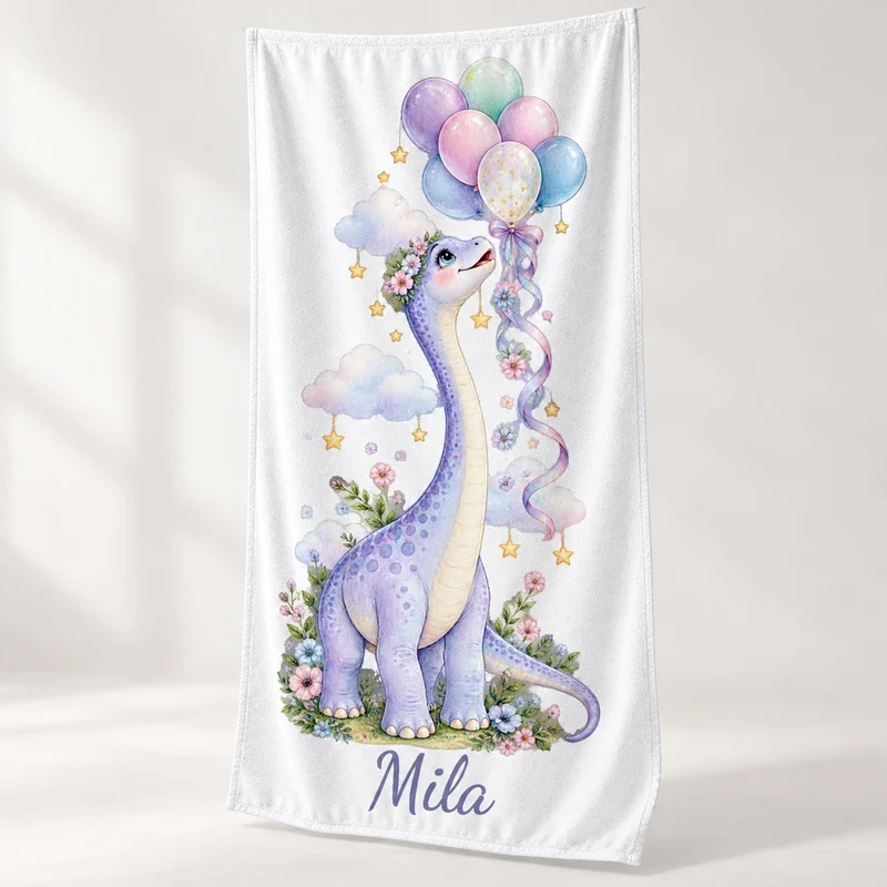 Handtuch Dinosaurier Langhals mit Ballons mit Namen