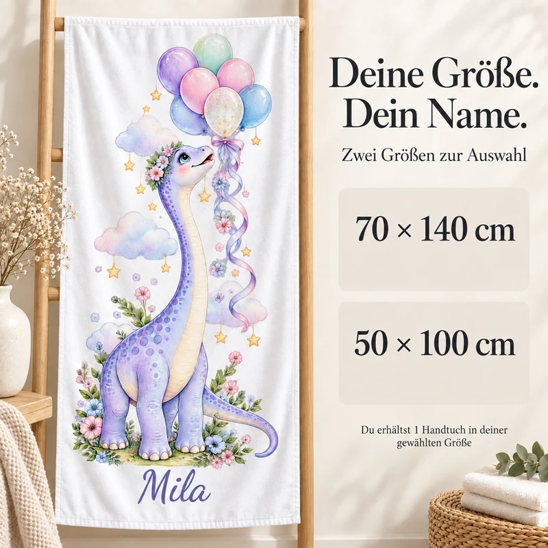 Handtuch Dinosaurier Langhals mit Ballons mit Namen