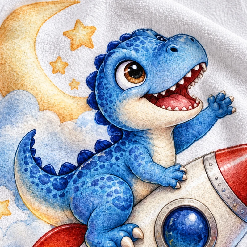 Handtuch Dinosaurier T-Rex Raketenflug mit Namen