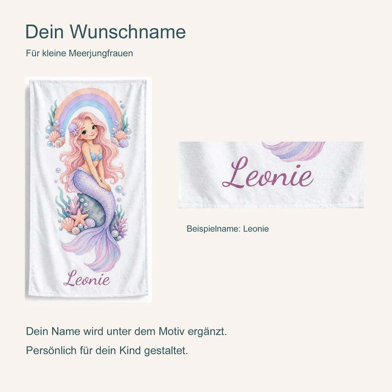 Handtuch Meerjungfrau Regenbogenbucht mit Namen