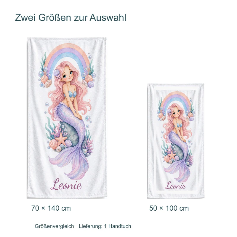 Handtuch Meerjungfrau Regenbogenbucht mit Namen