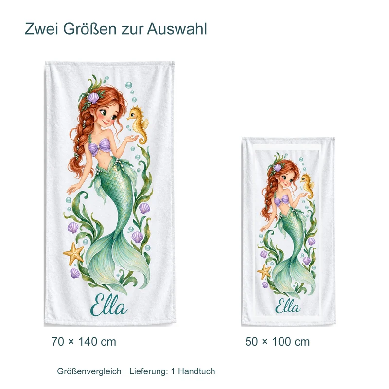 Handtuch Meerjungfrau Seepferdchen-Zauber mit Namen