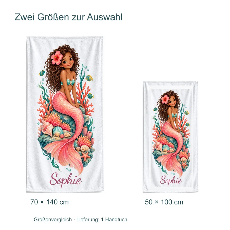 Handtuch Meerjungfrau Korallengarten mit Namen