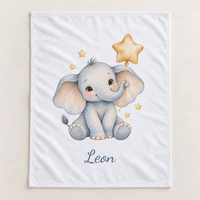 Babydecke mit Namen – Elefant mit Sternballon