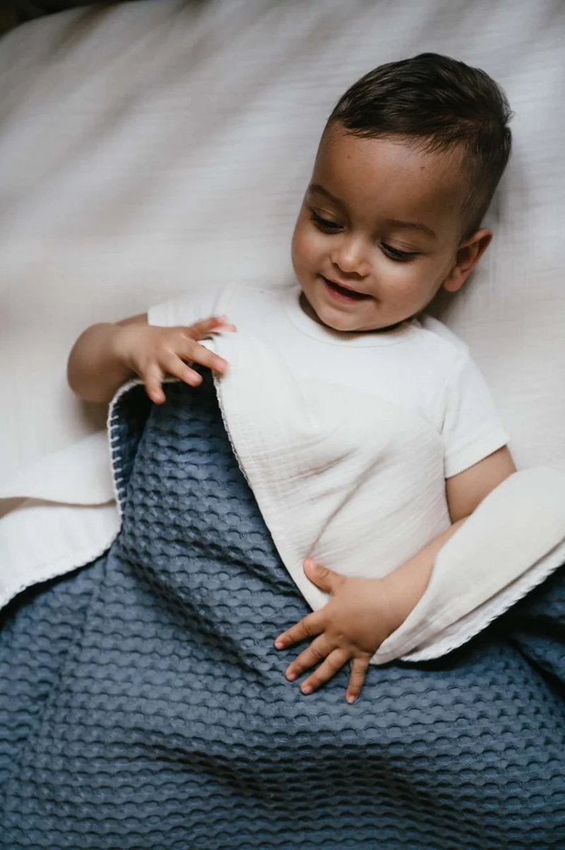 Bassinet blanket cotton fleece Amsterdam bluestone