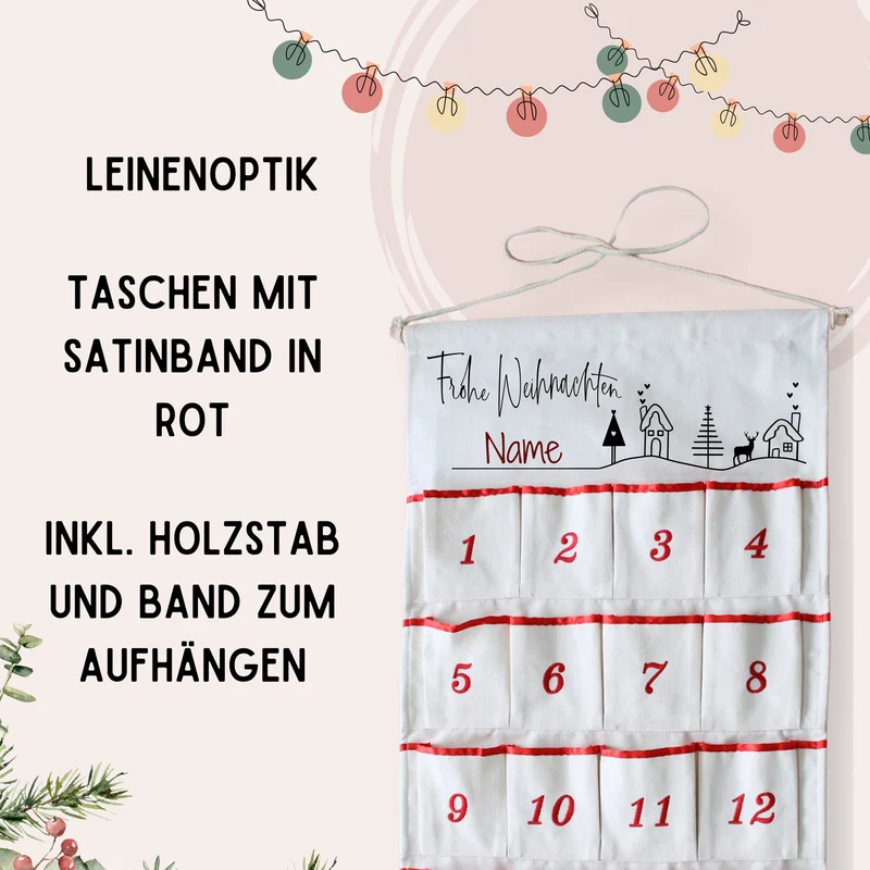 Adventskalender mit personalisierbarem Namen - Vorfreude auf Weihnachten