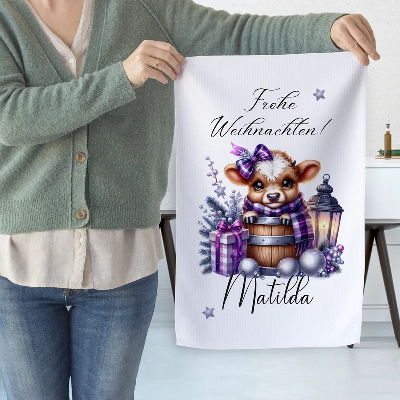 Personalisiertes Geschirrtuch Weihnachten - Ein süßes Kalb für festliche Freude