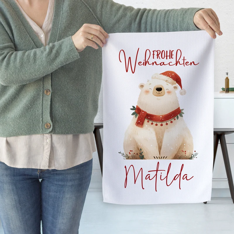 Personalisiertes Geschirrtuch Weihnachtsbär - Frohe Weihnachten Matilda