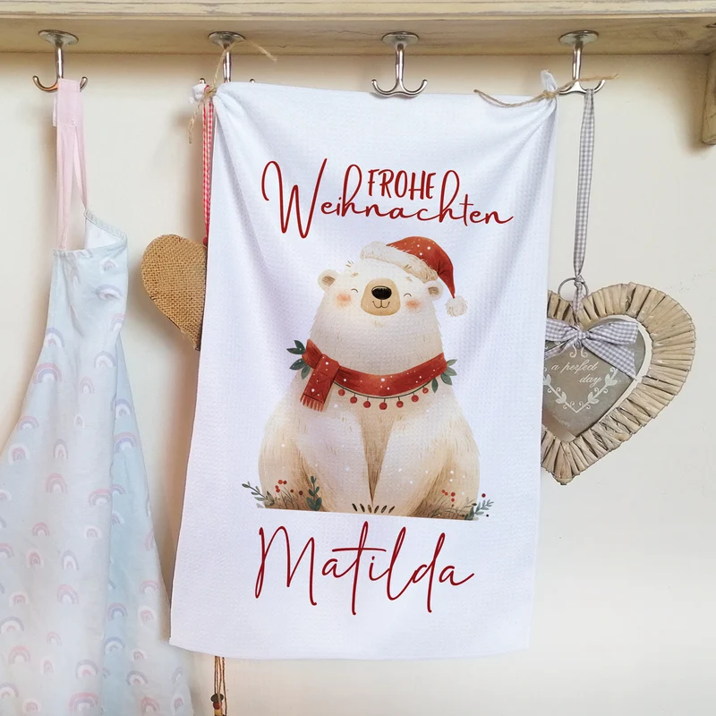 Personalisiertes Geschirrtuch Weihnachtsbär - Frohe Weihnachten Matilda