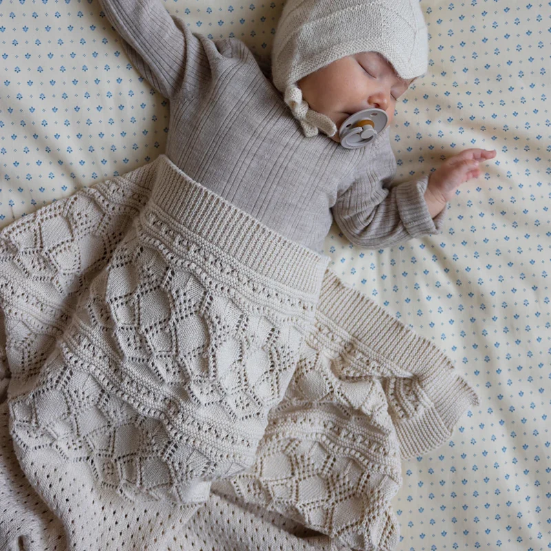 CAMCAM Copenhagen Pointelle Baby Strickdecke GOTS Off White