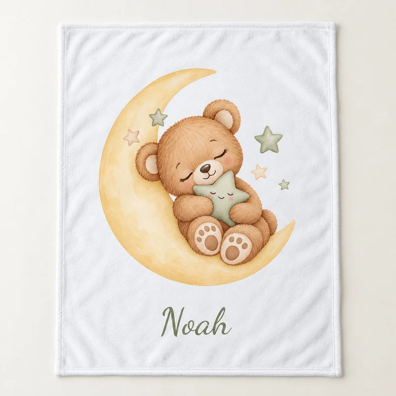 Babydecke mit Namen – Bärchen auf dem Mond