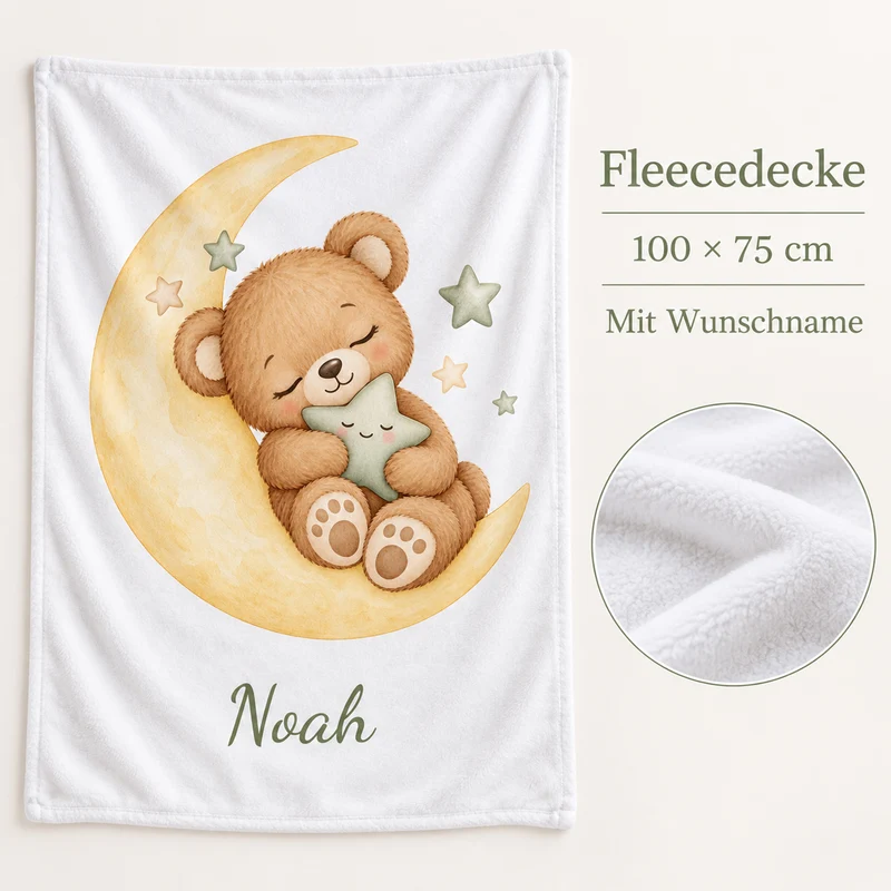 Babydecke mit Namen – Bärchen auf dem Mond
