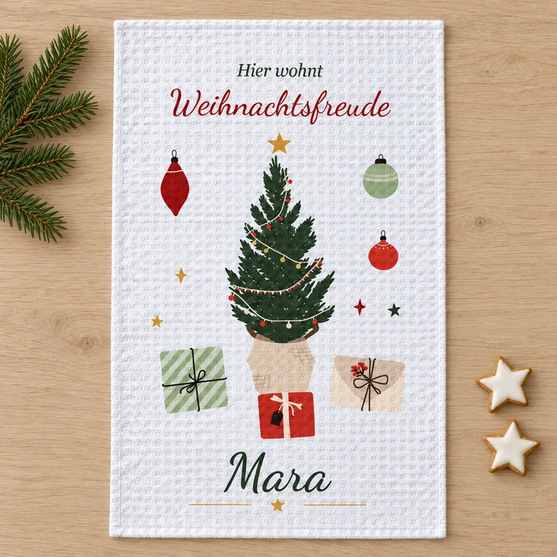 Geschirrtuch Weihnachtsbaum mit Namen – Weihnachten