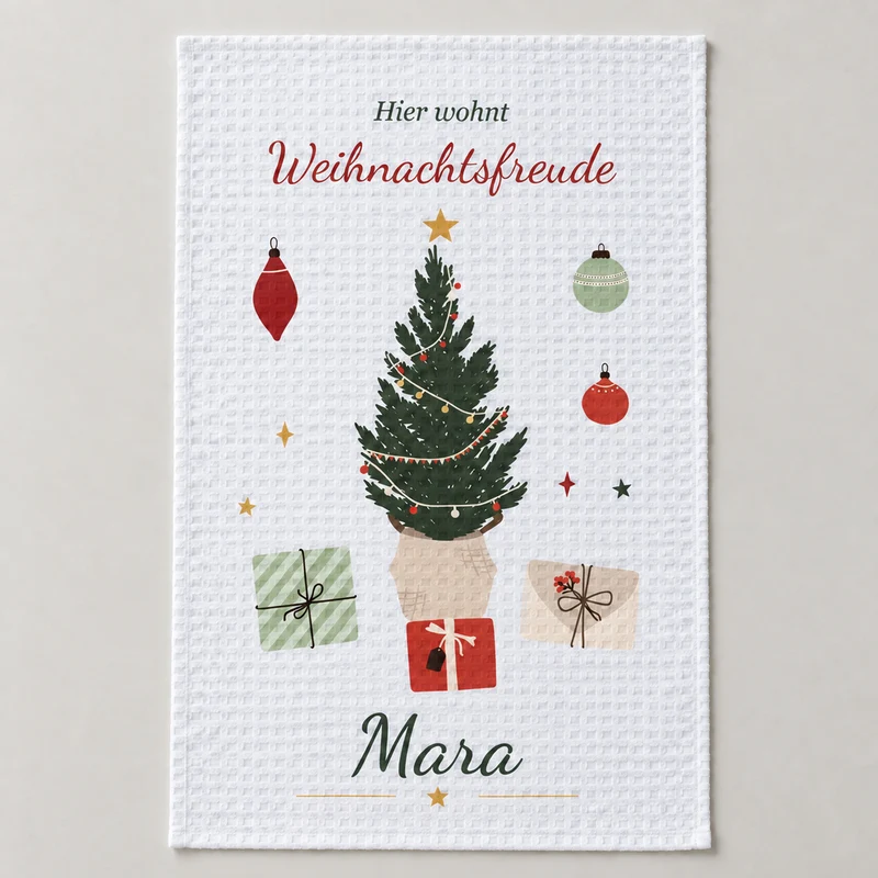 Geschirrtuch Weihnachtsbaum mit Namen – Weihnachten
