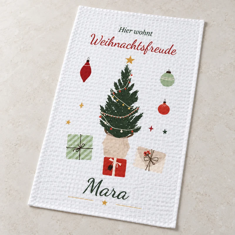 Geschirrtuch Weihnachtsbaum mit Namen – Weihnachten