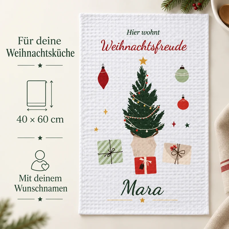 Geschirrtuch Weihnachtsbaum mit Namen – Weihnachten