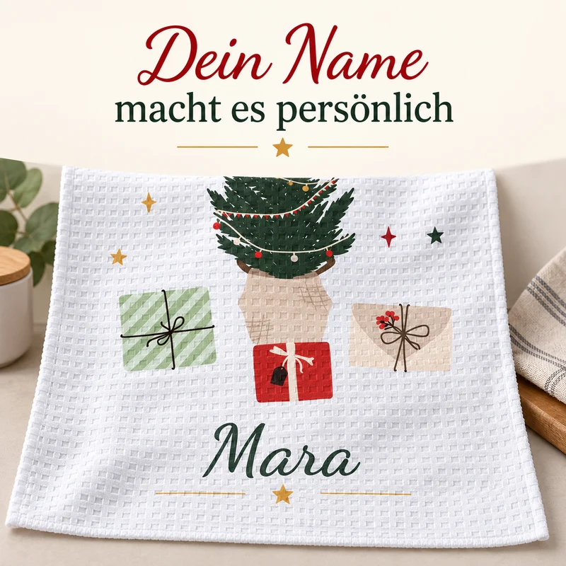 Geschirrtuch Weihnachtsbaum mit Namen – Weihnachten