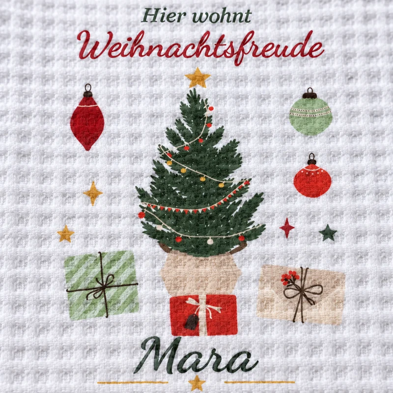 Geschirrtuch Weihnachtsbaum mit Namen – Weihnachten
