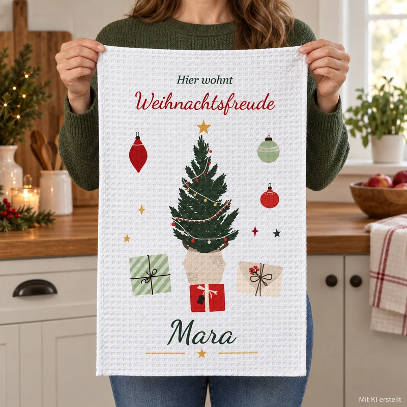 Geschirrtuch Weihnachtsbaum mit Namen – Weihnachten
