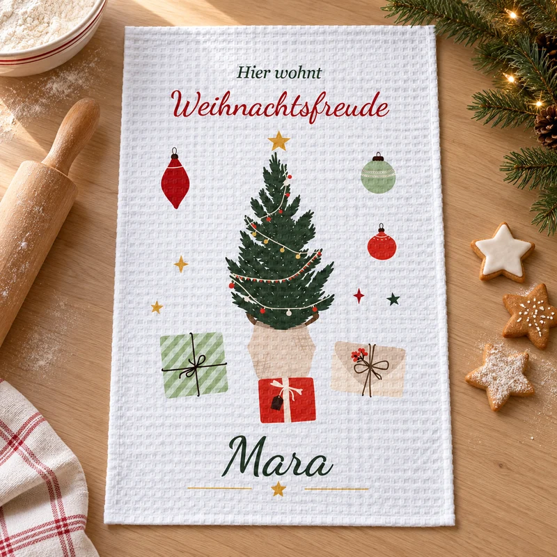 Geschirrtuch Weihnachtsbaum mit Namen – Weihnachten
