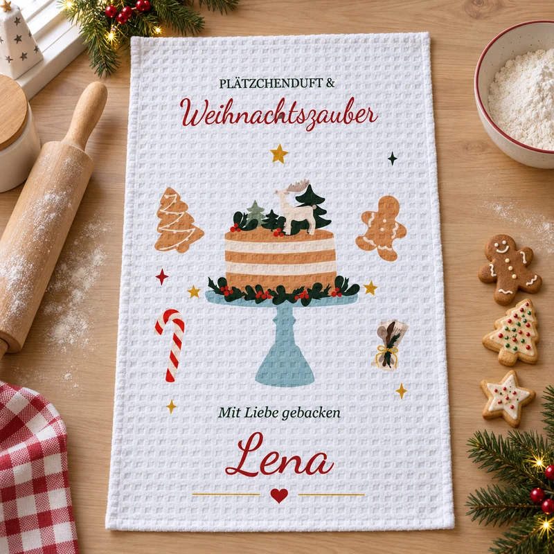 Geschirrtuch Weihnachtsbäckerei mit Namen – Weihnachten