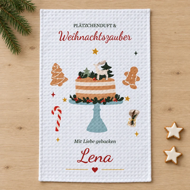 Geschirrtuch Weihnachtsbäckerei mit Namen – Weihnachten