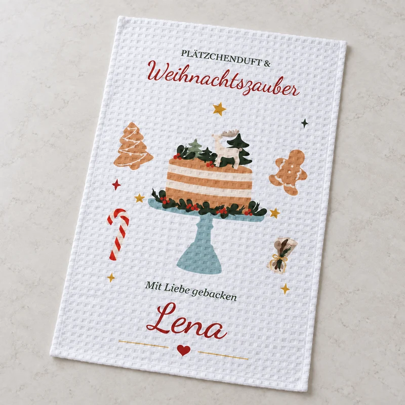 Geschirrtuch Weihnachtsbäckerei mit Namen – Weihnachten