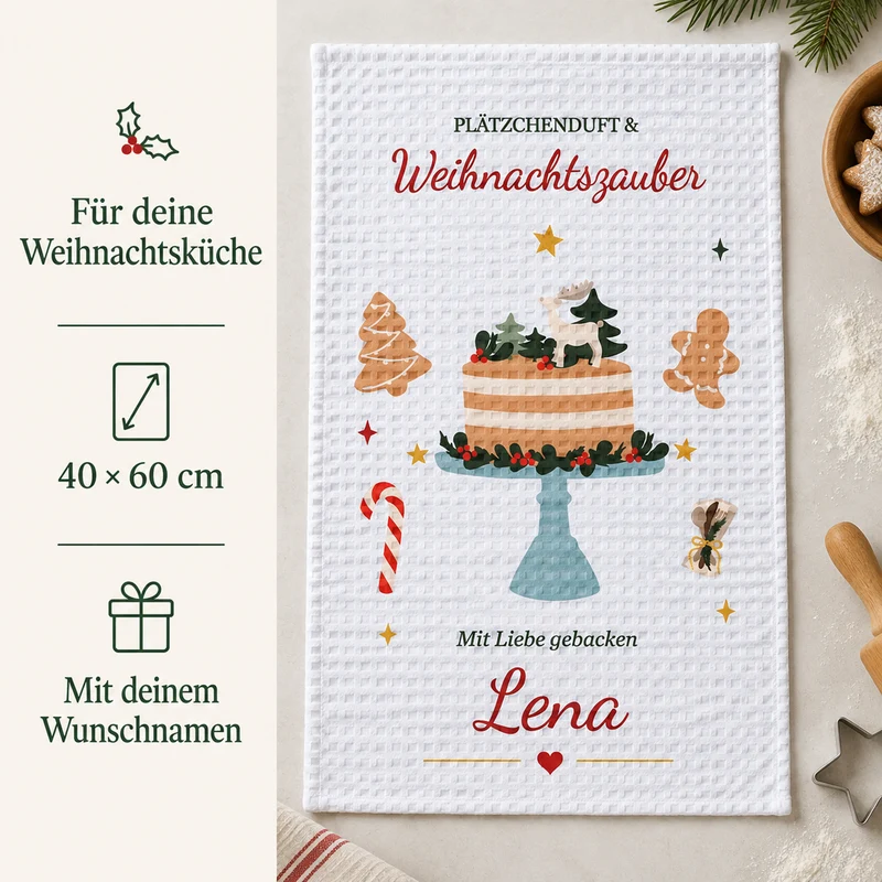 Geschirrtuch Weihnachtsbäckerei mit Namen – Weihnachten