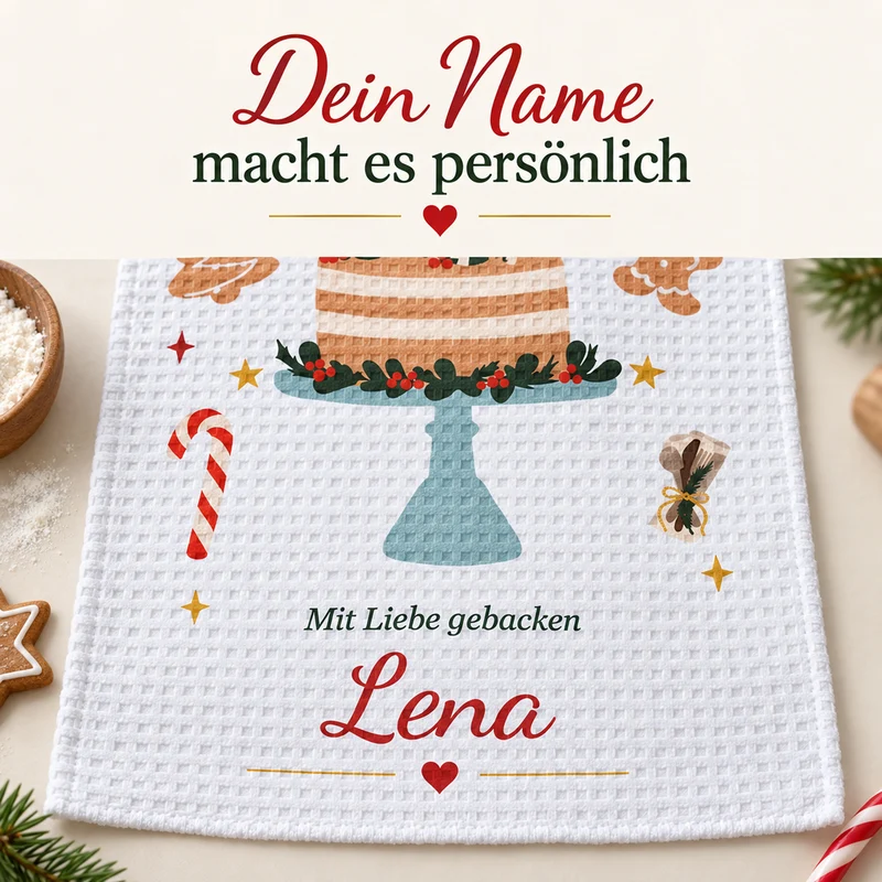 Geschirrtuch Weihnachtsbäckerei mit Namen – Weihnachten