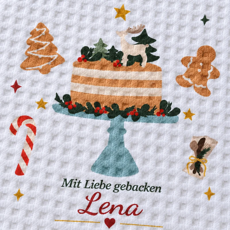 Geschirrtuch Weihnachtsbäckerei mit Namen – Weihnachten