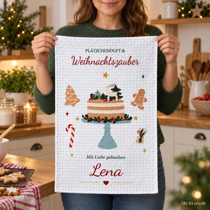 Geschirrtuch Weihnachtsbäckerei mit Namen – Weihnachten